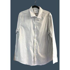 GOODIELLOW- MENS WHITE/BLACK LONG SLEEVE BUTTON DOWN SHIRT SIZE LARGE